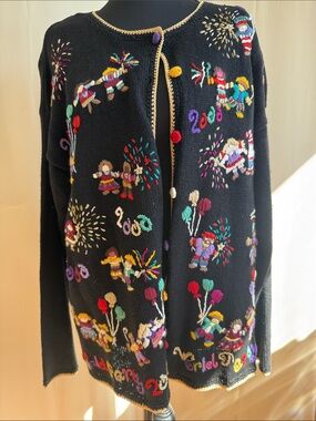 Embroidered Black Celebration Cardigan with Colorful Appliqués